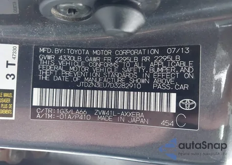 2013 Toyota Prius V Five from USA, damaged, VIN JTDZN3EU7D3282910